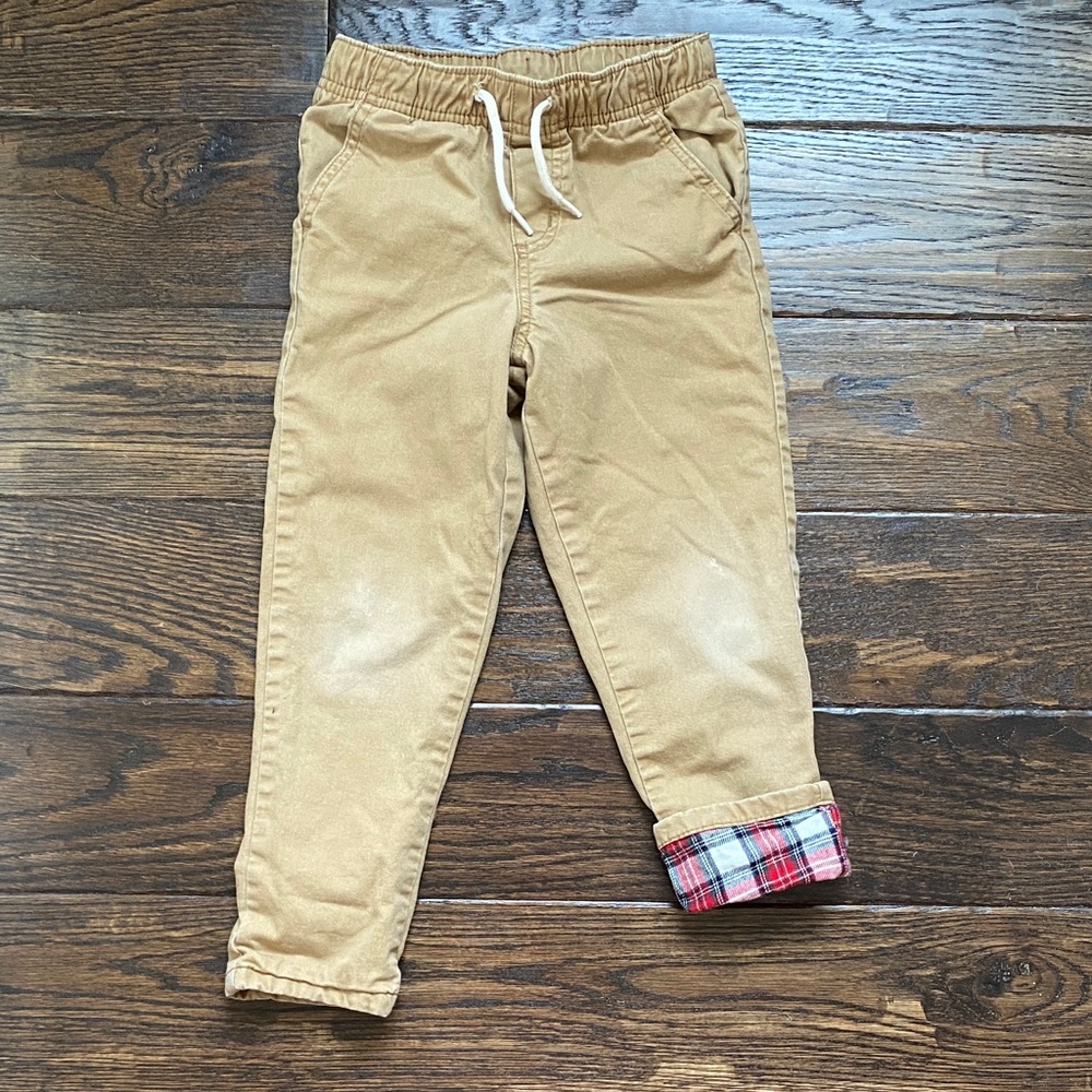 Tan Kids Bottoms with Plaid Cuff